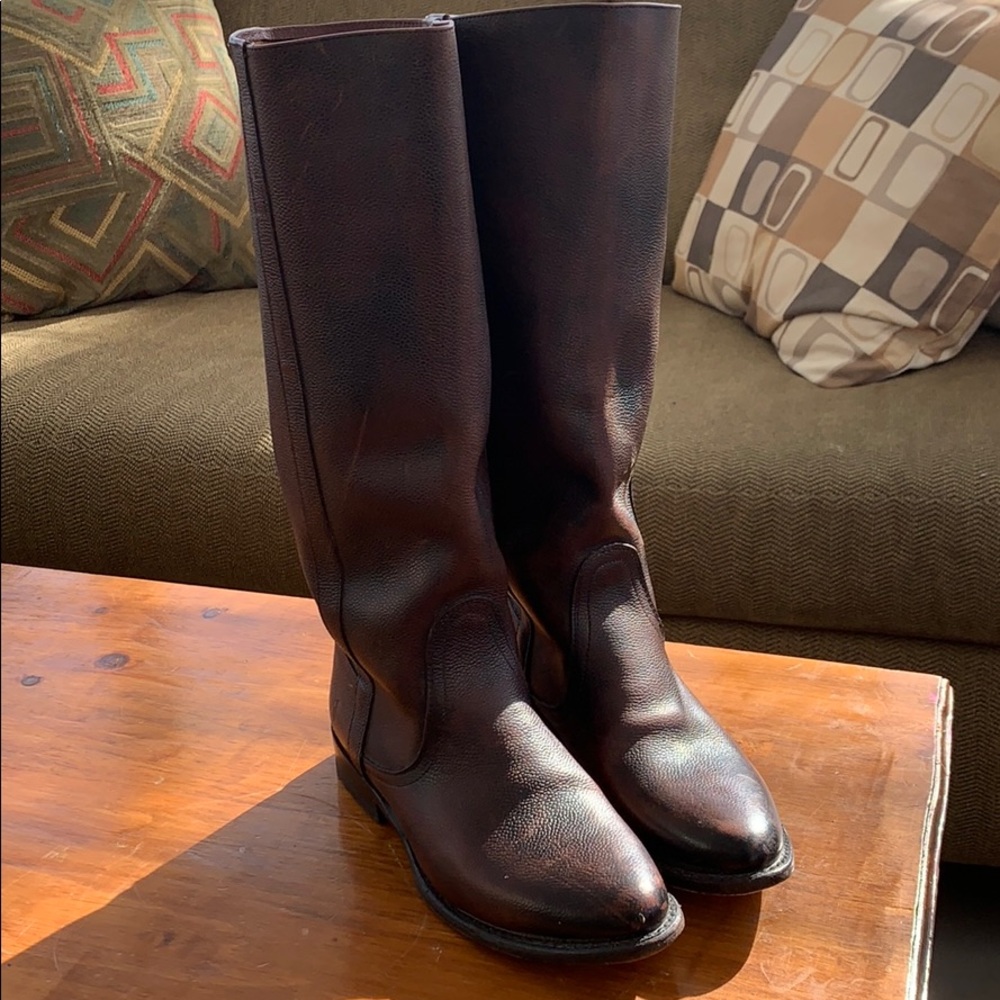 Frye distressed dark brown leather riding boots